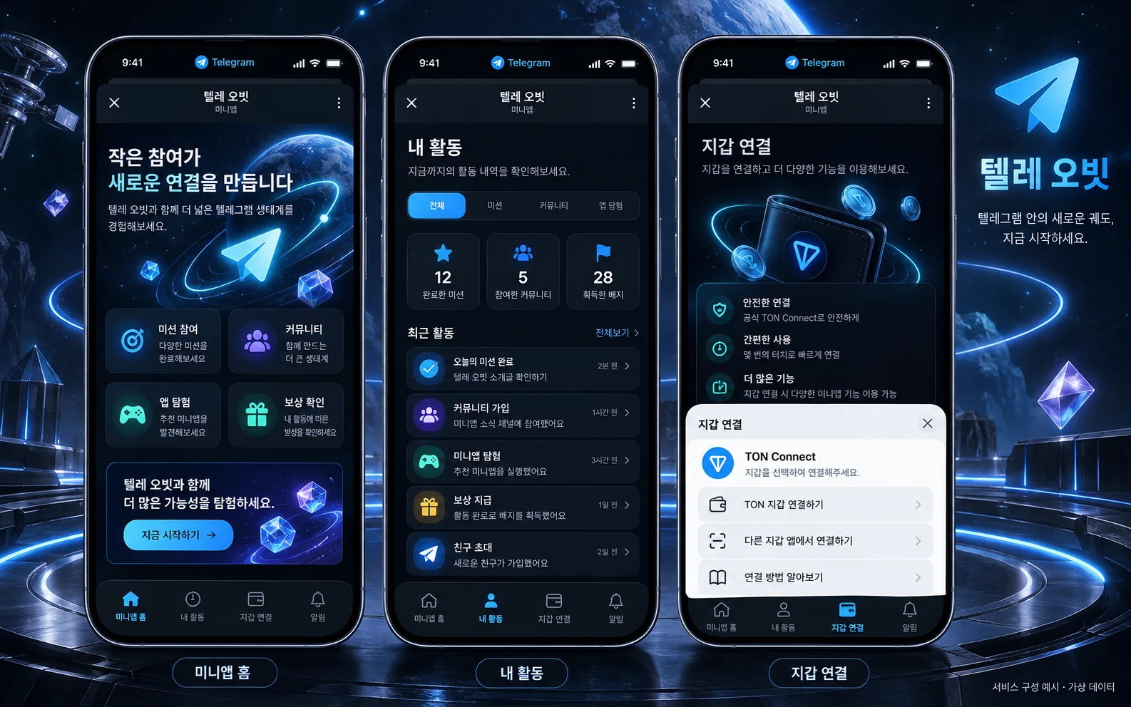 텔레그램 앱 개발 · Telegram Mini App 한글 모바일 앱 구성 예시